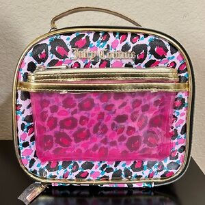 Juicy Couture Leopard Pattern Rounded Cosmetic Case Organizer with Bottle NWT